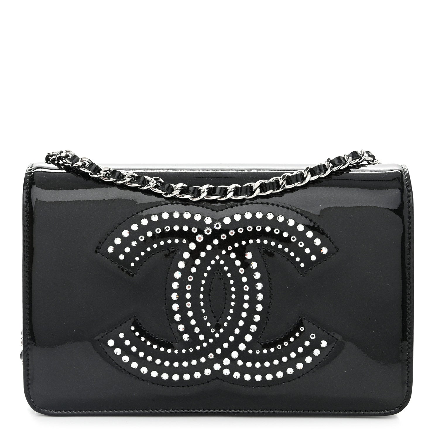 Chanel Patent Strass Wallet On Chain WOC Black 1 of 12