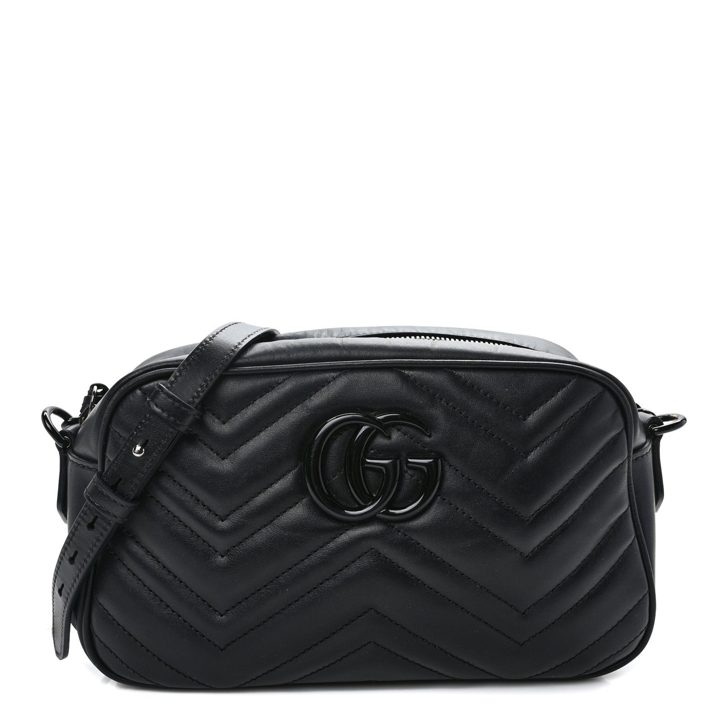 Calfskin Matelasse Monochrome Small GG Marmont Chain Shoulder Bag Black