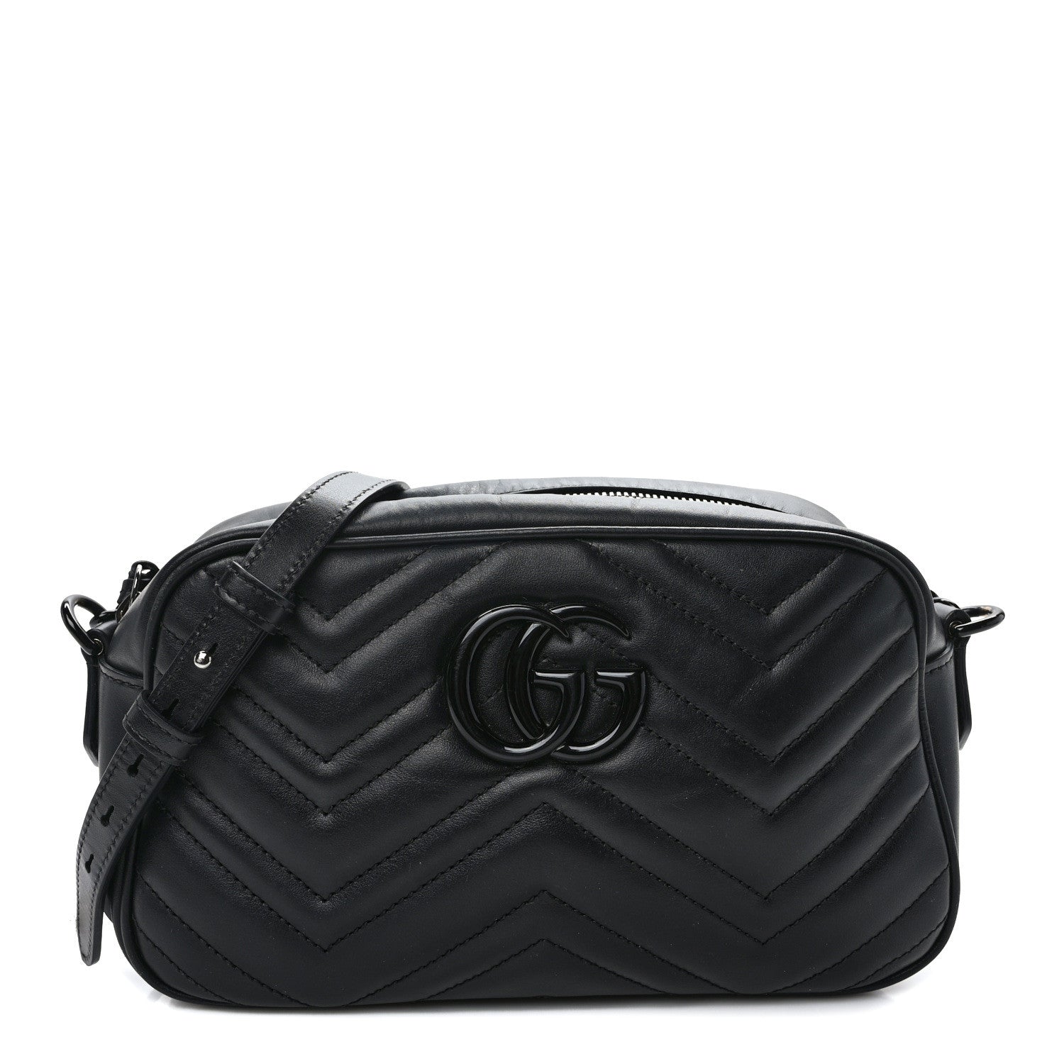 Gucci Calfskin Matelasse Monochrome Small GG Marmont Chain Shoulder Bag Black 1 of 13