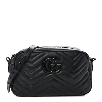 Gucci Calfskin Matelasse Monochrome Small GG Marmont Chain Shoulder Bag Black 1 of 13