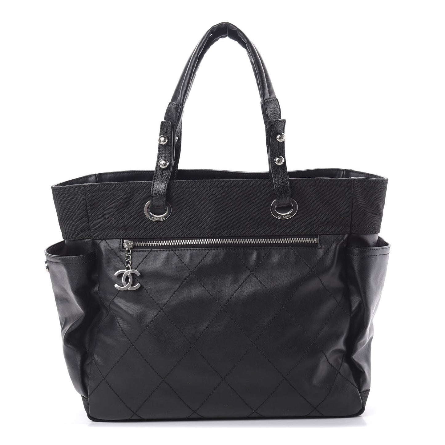 Coated Canvas Quilted Large Paris Biarritz Tote Black
