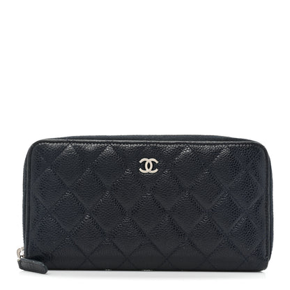 Chanel Caviar Quilted Large Gusset Zip Around Wallet Navy 1 of 22