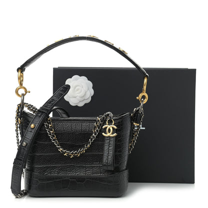 Chanel Calfskin Crocodile Embossed Small Gabrielle Cocodile Hobo Black 11 of 11