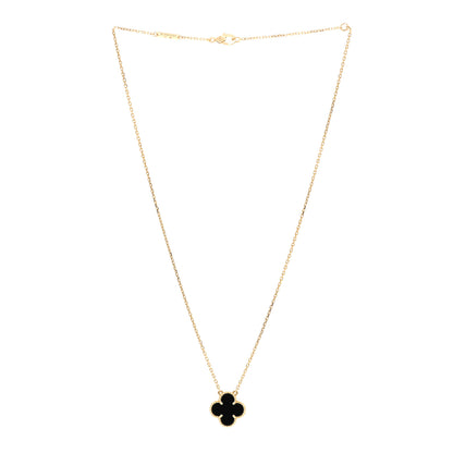 Van Cleef & Arpels VAN CLEEF &amp; ARPELS 18K Yellow Gold Black Onyx Vintage Alhambra Pendant Necklace 3 of 6