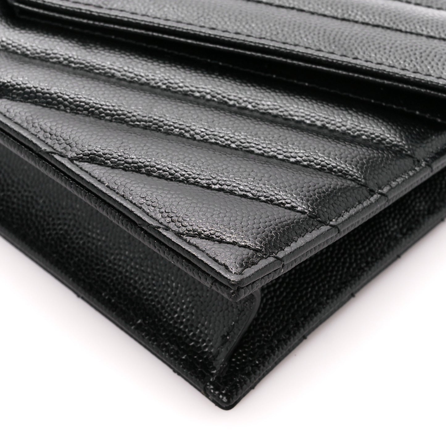 Grain De Poudre Matelasse Chevron Monogram Envelope Chain Wallet Black