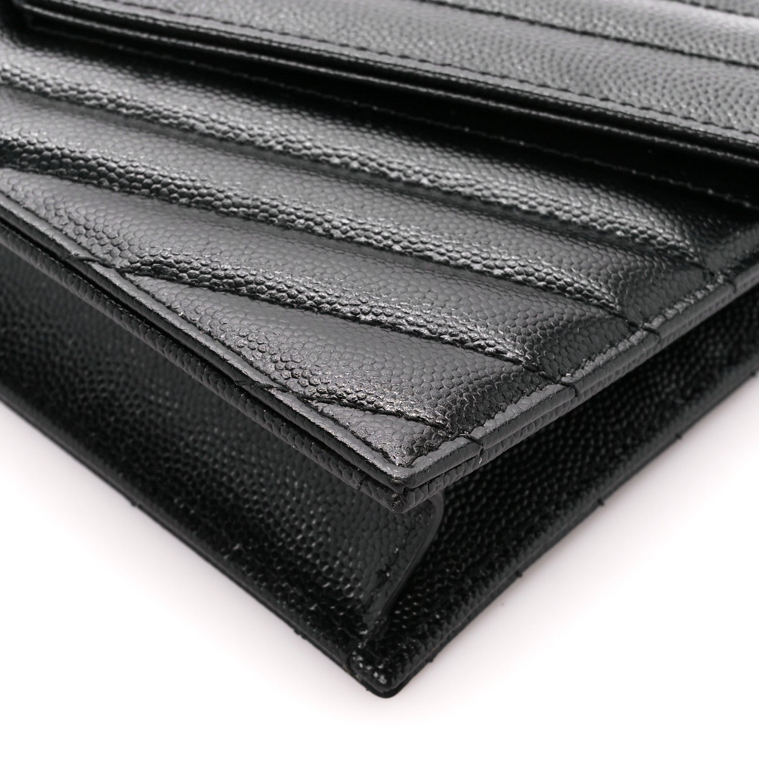 Saint Laurent Grain De Poudre Matelasse Chevron Monogram Envelope Chain Wallet Black 9 of 11
