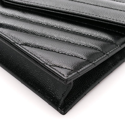 Saint Laurent Grain De Poudre Matelasse Chevron Monogram Envelope Chain Wallet Black 9 of 11