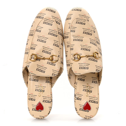 Gucci Calfskin Stamp Print Womens Princetown Slippers 40 Soy Black 2 of 9