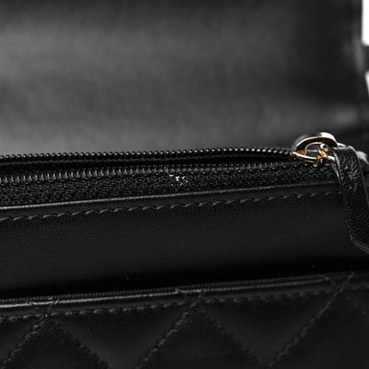 Chanel Lambskin Quilted Pearl Wallet On Chain WOC Black 10 of 14