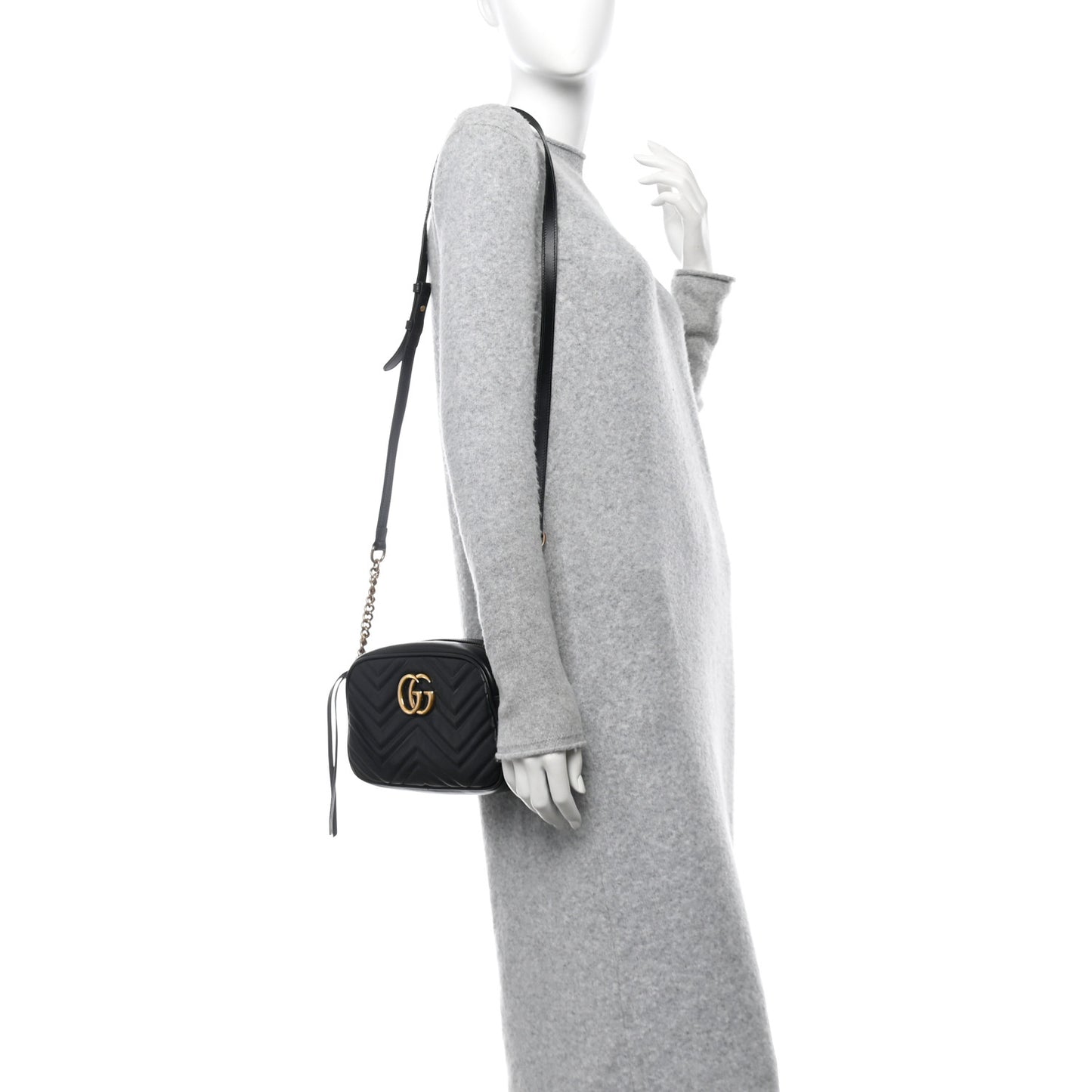 Calfskin Matelasse Small GG Marmont Chain Shoulder Bag Black