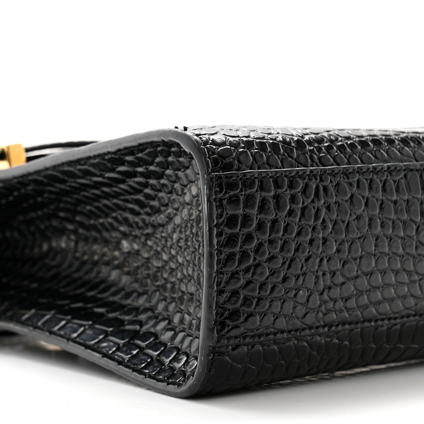 Shiny Calfskin Crocodile Embossed Manhattan Baguette Black