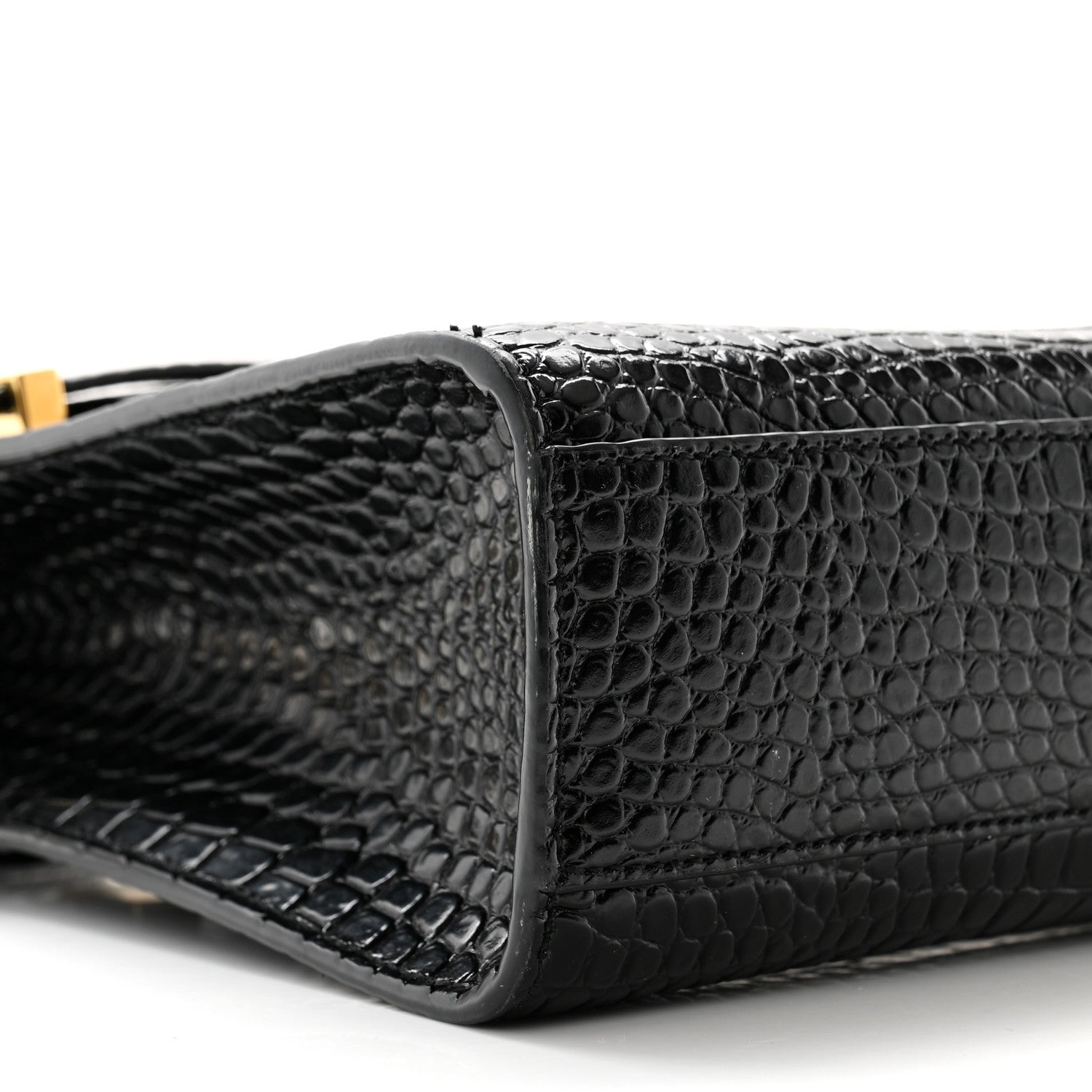 Saint Laurent Shiny Calfskin Crocodile Embossed Manhattan Baguette Black 9 of 10