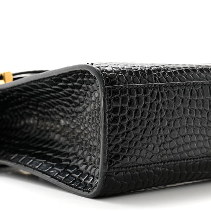 Saint Laurent Shiny Calfskin Crocodile Embossed Manhattan Baguette Black 9 of 10