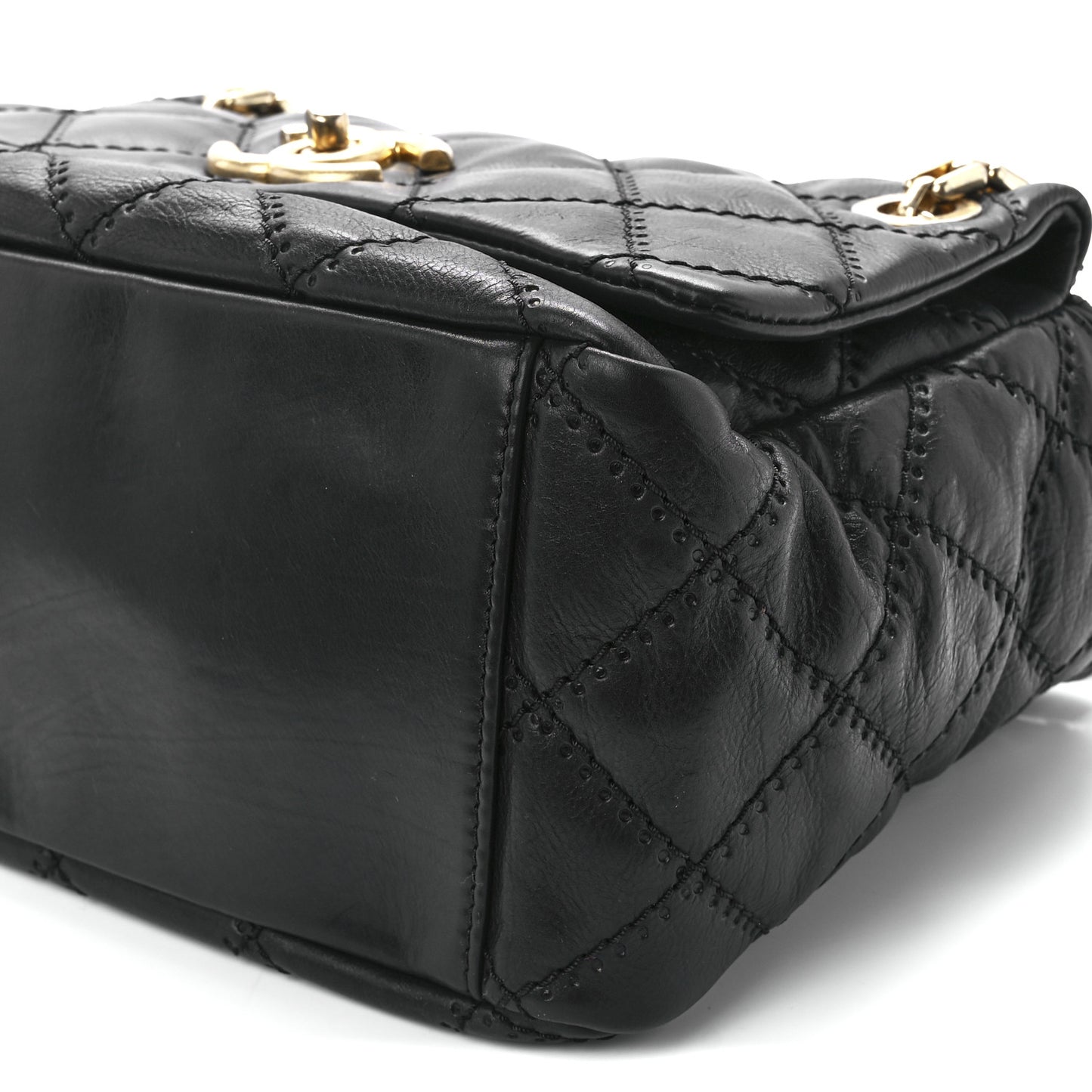 Calfskin Quilted Retro Chain Tote Black