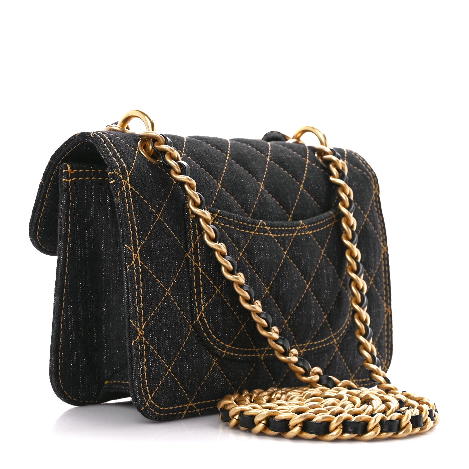 Chanel Denim Quilted Double You Mini Flap Black Golden 3 of 11