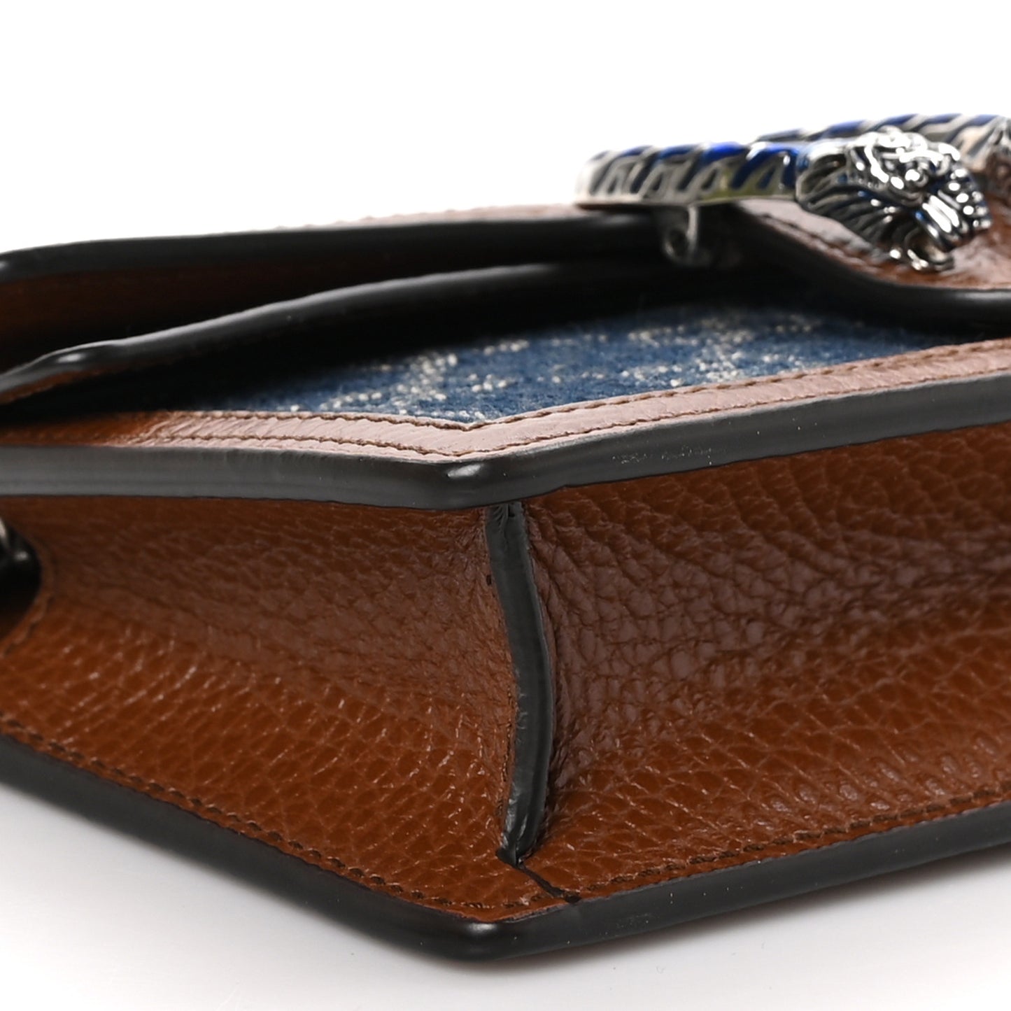 New Denim GG Monogram Dollar Calfskin Enamel Super Mini Dionysus Shoulder Bag Blue Tea Cuir Epilog Electric Blue