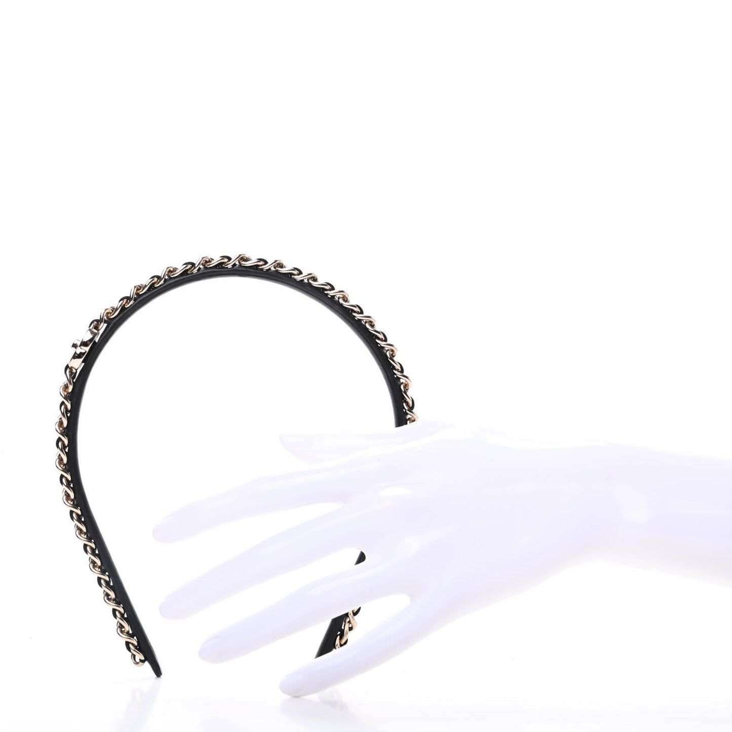 Metal Lambskin CC Turnlock Chain Headband Gold Black