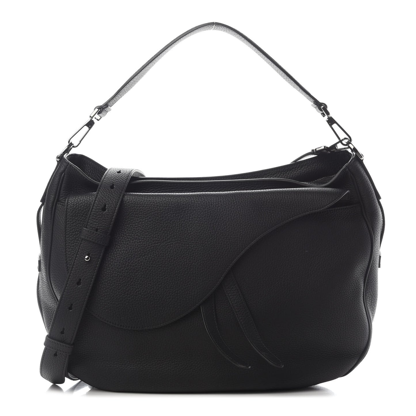 Grained Calfskin Saddle Soft Bag Black