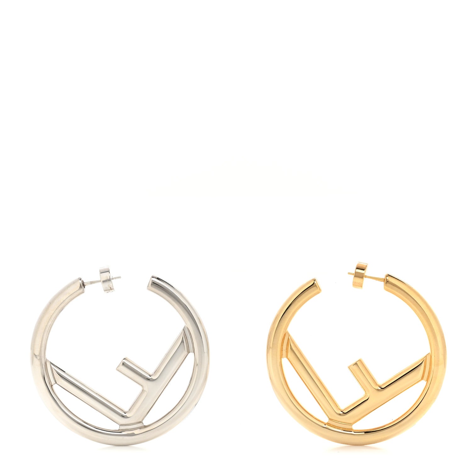 Fendi Metal FF Hoop Earrings Gold Silver 1 of 6