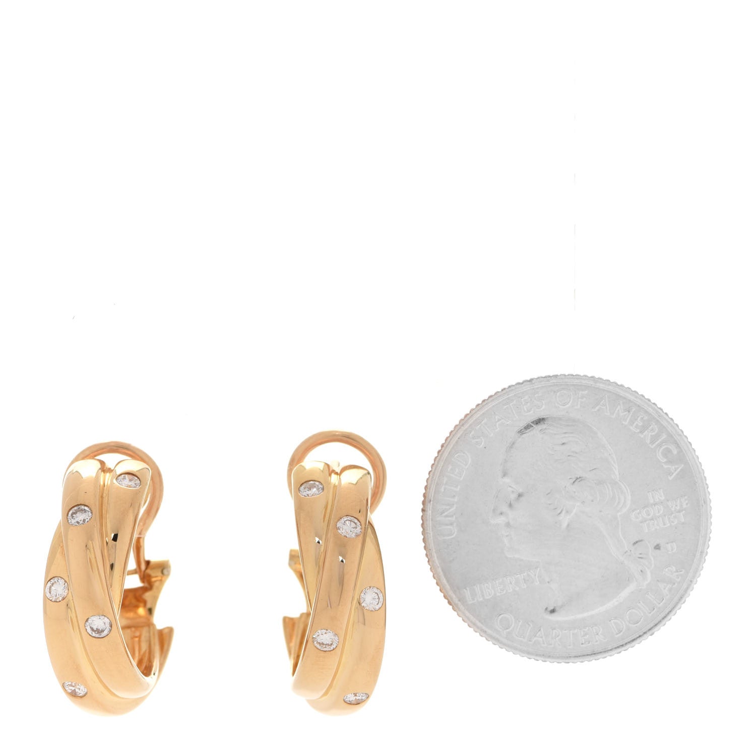 Cartier 18K Yellow Gold Diamond Trinity Hoop Earrings 2 of 4
