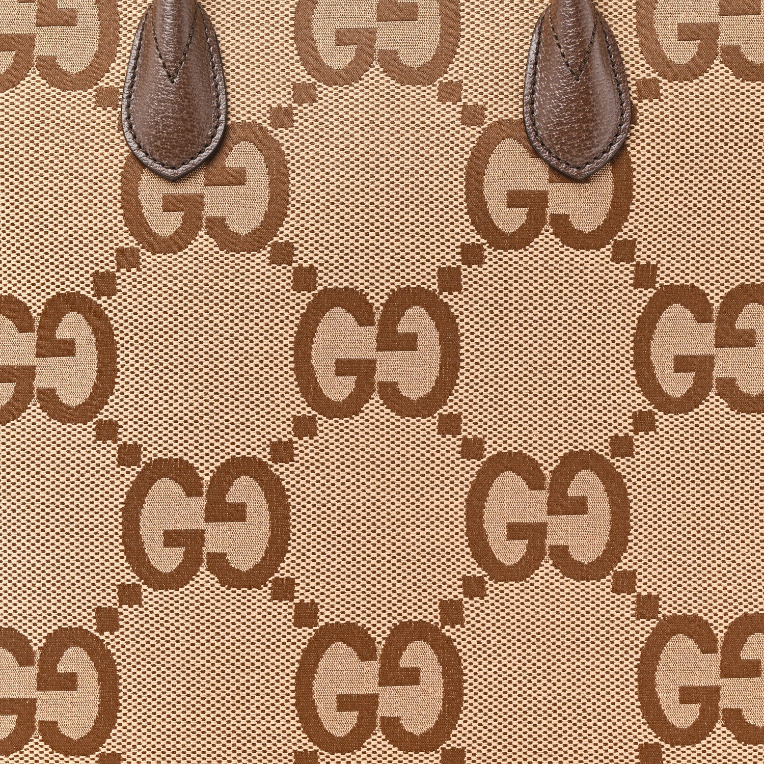 Gucci Monogram Jumbo GG Textured Dollar Calfskin Web Tote Bag Camel Ebony New Acero 8 of 10