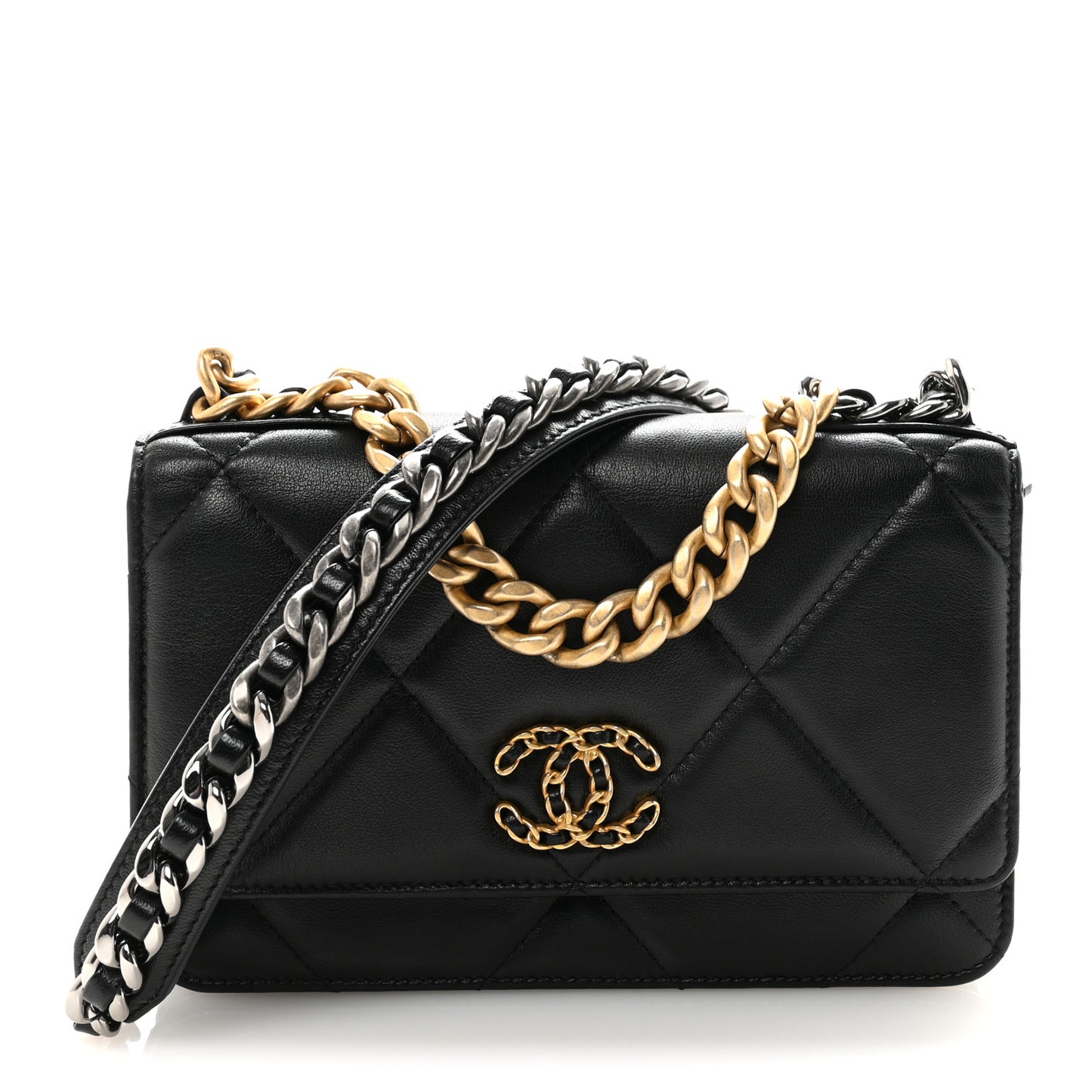 Lambskin Quilted Chanel 19 Wallet On Chain WOC Black