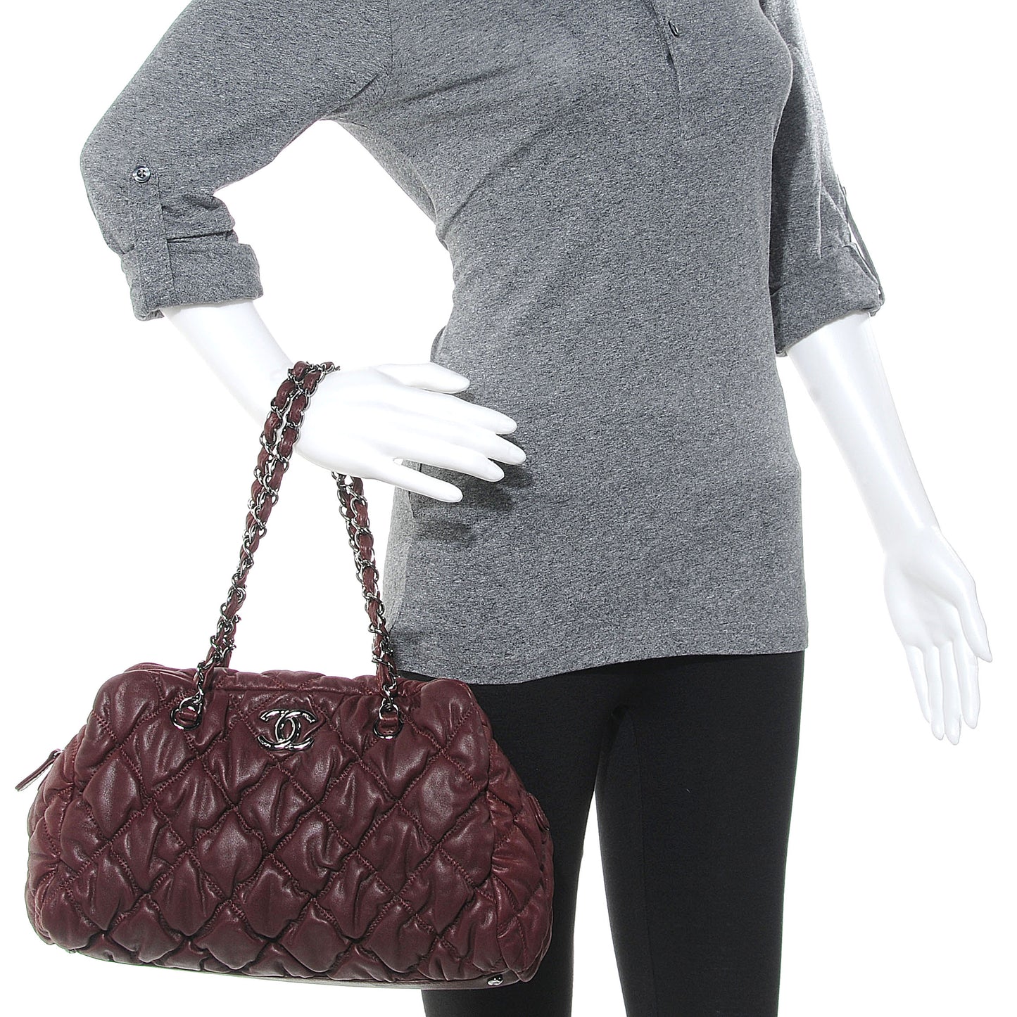 Leather Bubble Quilt Bowler Bordeaux