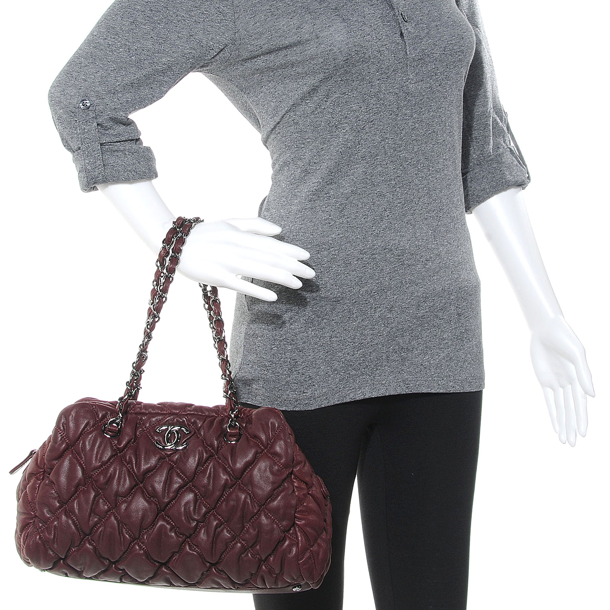 Chanel Leather Bubble Quilt Bowler Bordeaux 2 of 7