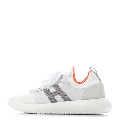 Hermes Knit Suede Goatskin Womens Crew Sneakers 35.5 White Gris 1 of 4