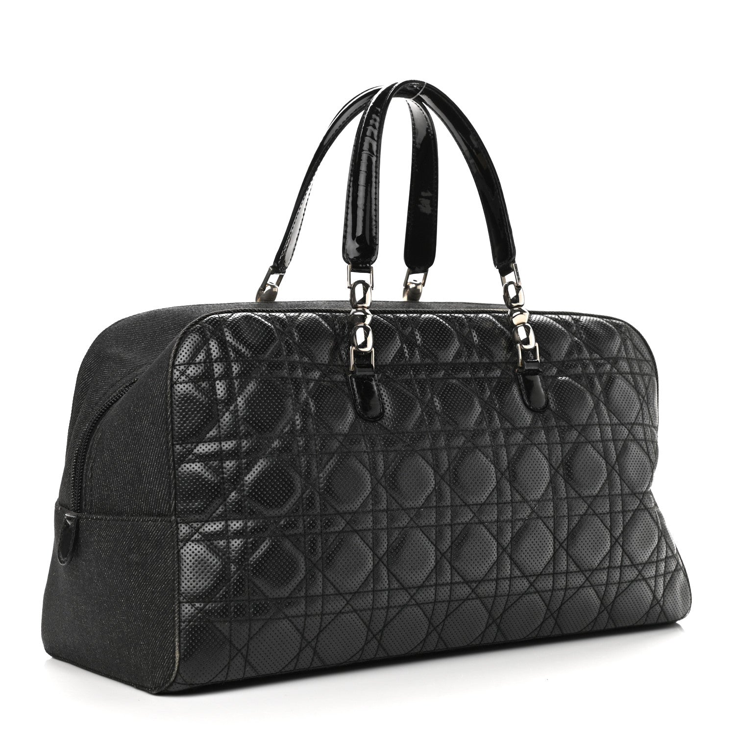 Christian Dior Denim Patent Perforated Cannage Satchel Black 3 of 14