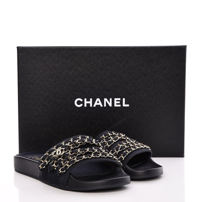 Chanel Nylon Chain Flat Sandals 37 Marine 9 of 9