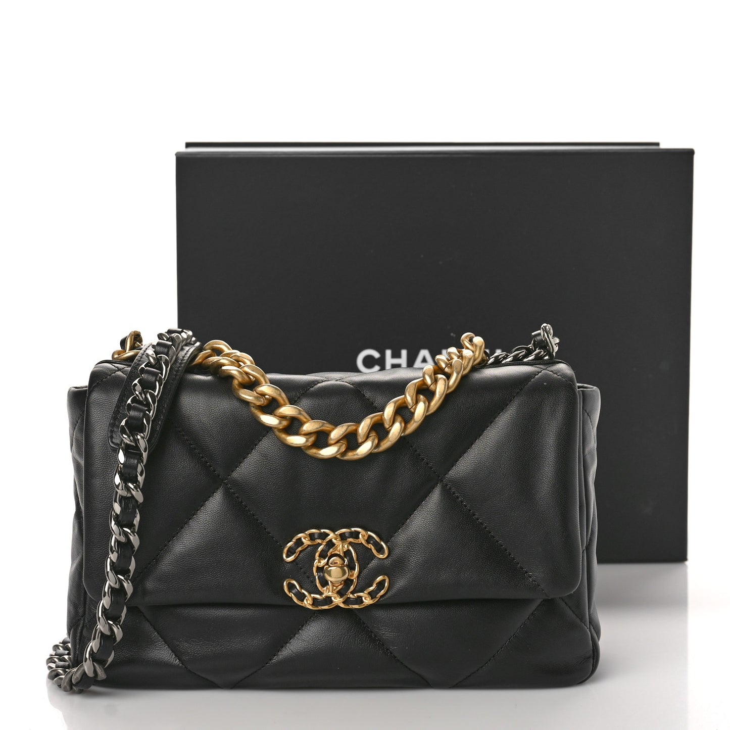 Goatskin Quilted Medium Chanel 19 Flap Black
