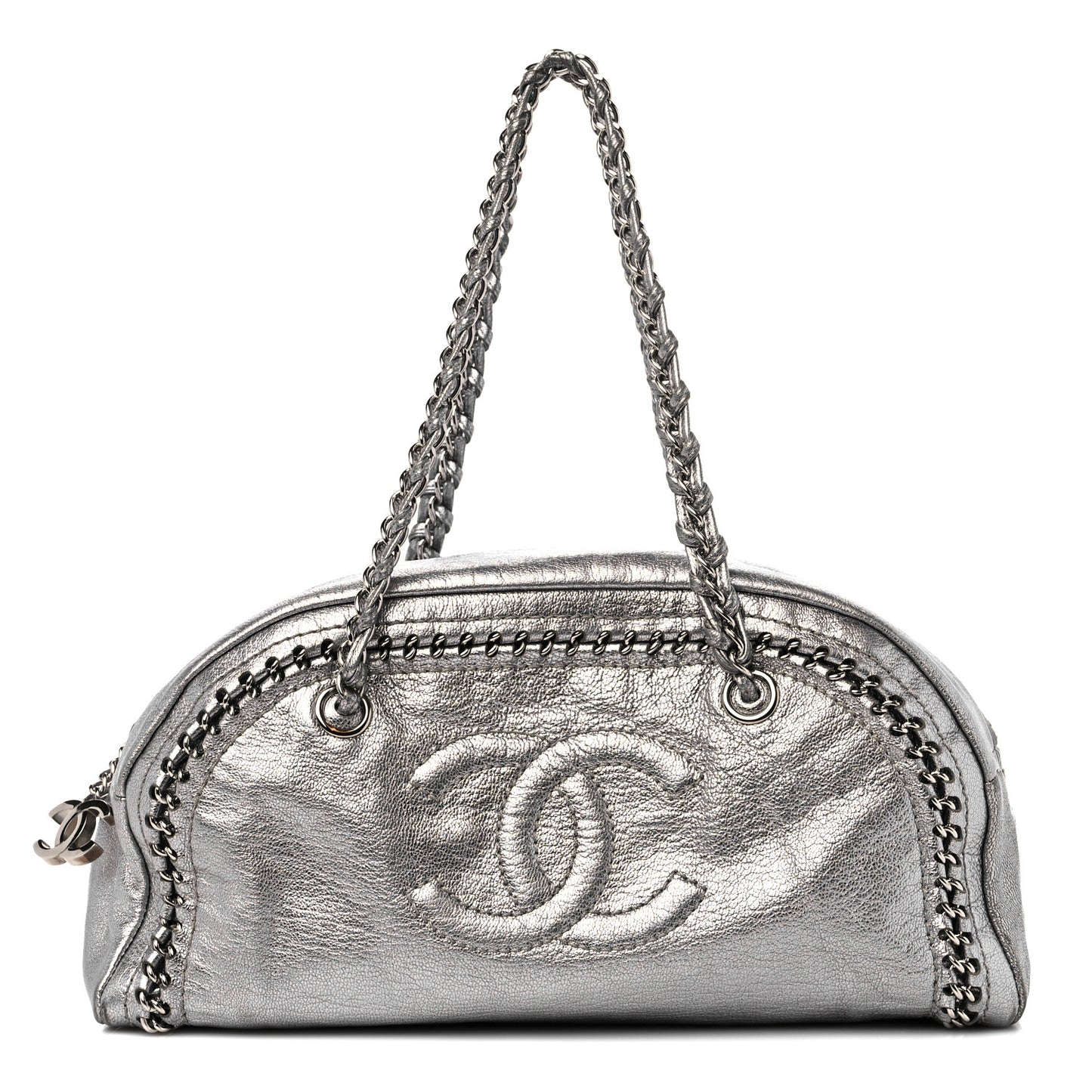 Metallic Goatskin Medium Luxe Ligne Bowler Silver