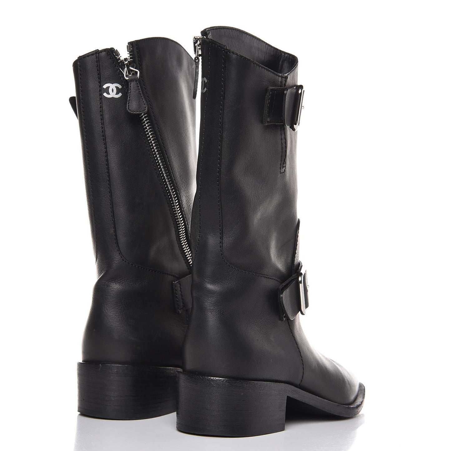 Calfskin Asymmetrical Mid Calf Boots 36.5 Black