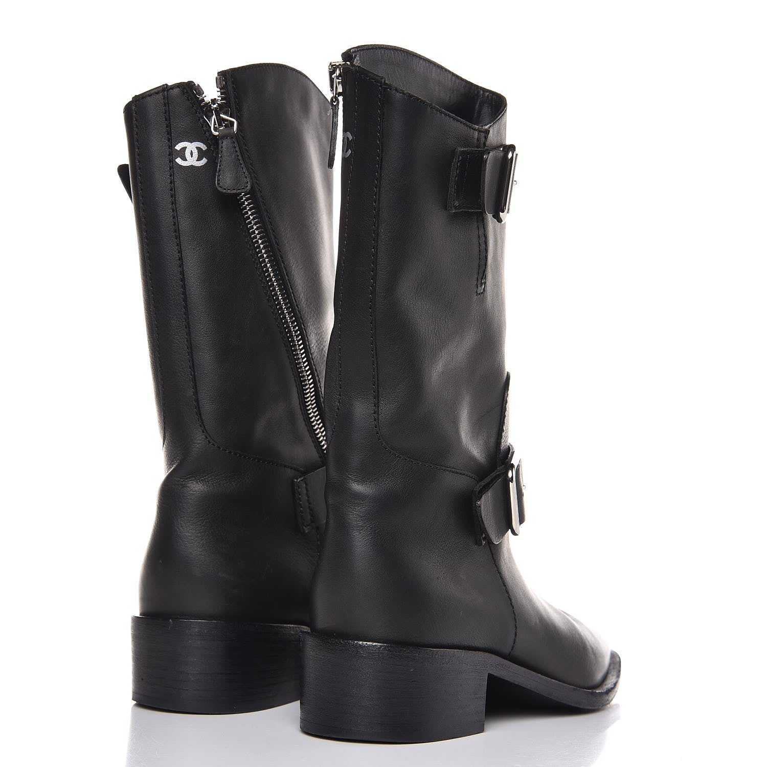 Chanel Calfskin Asymmetrical Mid Calf Boots 36.5 Black 4 of 10