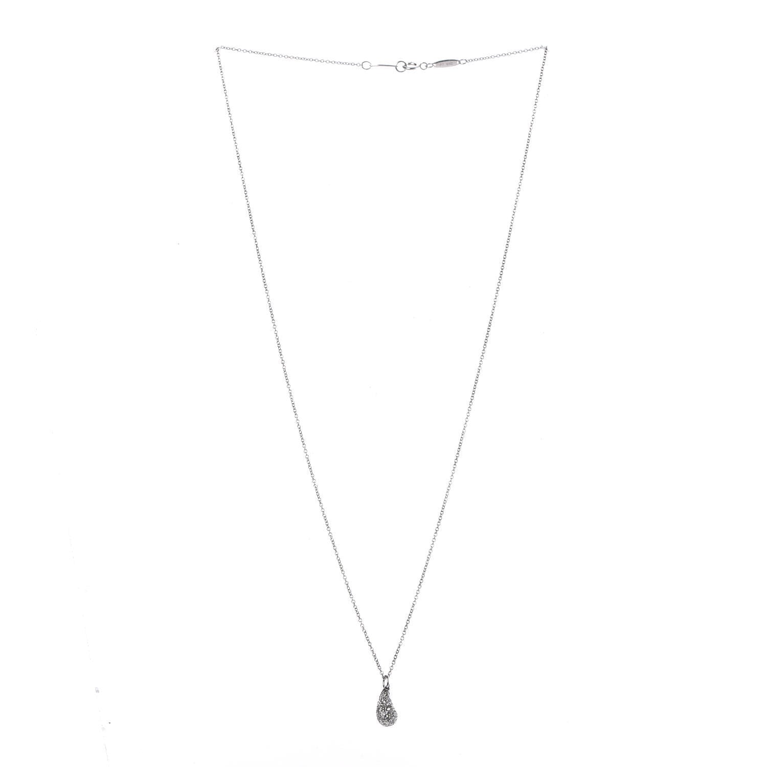 Tiffany Platinum Diamond 6mm Elsa Peretti Teardrop Pendant Necklace 3 of 7