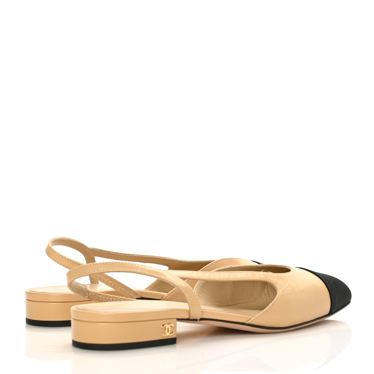 Chanel Lambskin Grosgrain Cap Toe CC Slingback Sandals 37 Beige Black 4 of 8