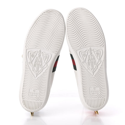 Gucci Calfskin Web Pearl Studded Womens Ace Sneakers 38 White 5 of 14
