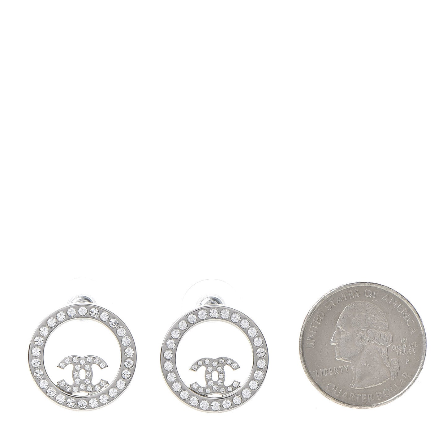 Crystal CC Round Earrings Silver