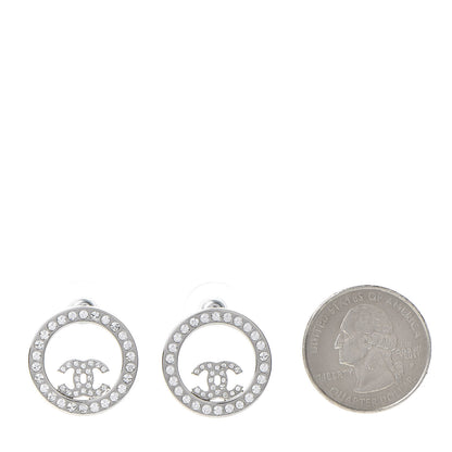 Chanel Crystal CC Round Earrings Silver 2 of 5