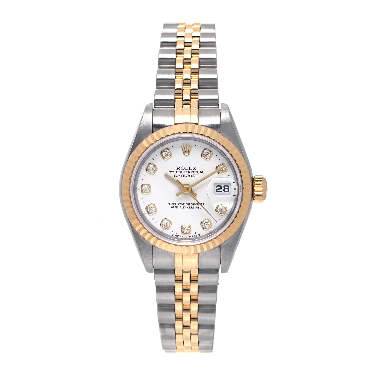 Rolex Stainless Steel 18K Yellow Gold Diamond 26mm Oyster Perpetual Datejust Watch White 79173 1 of 8