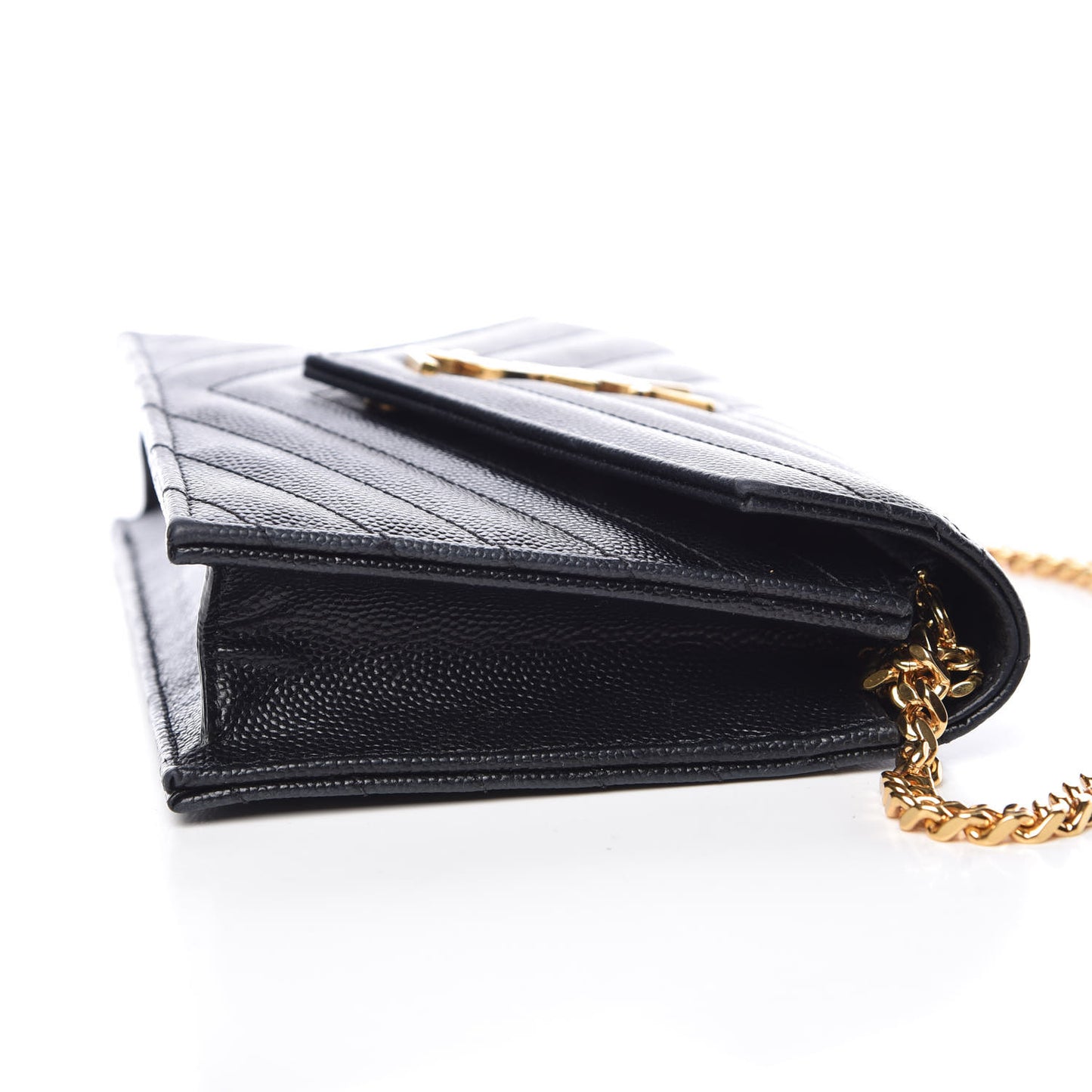 Grain De Poudre Matelasse Chevron Monogram Envelope Chain Wallet Black