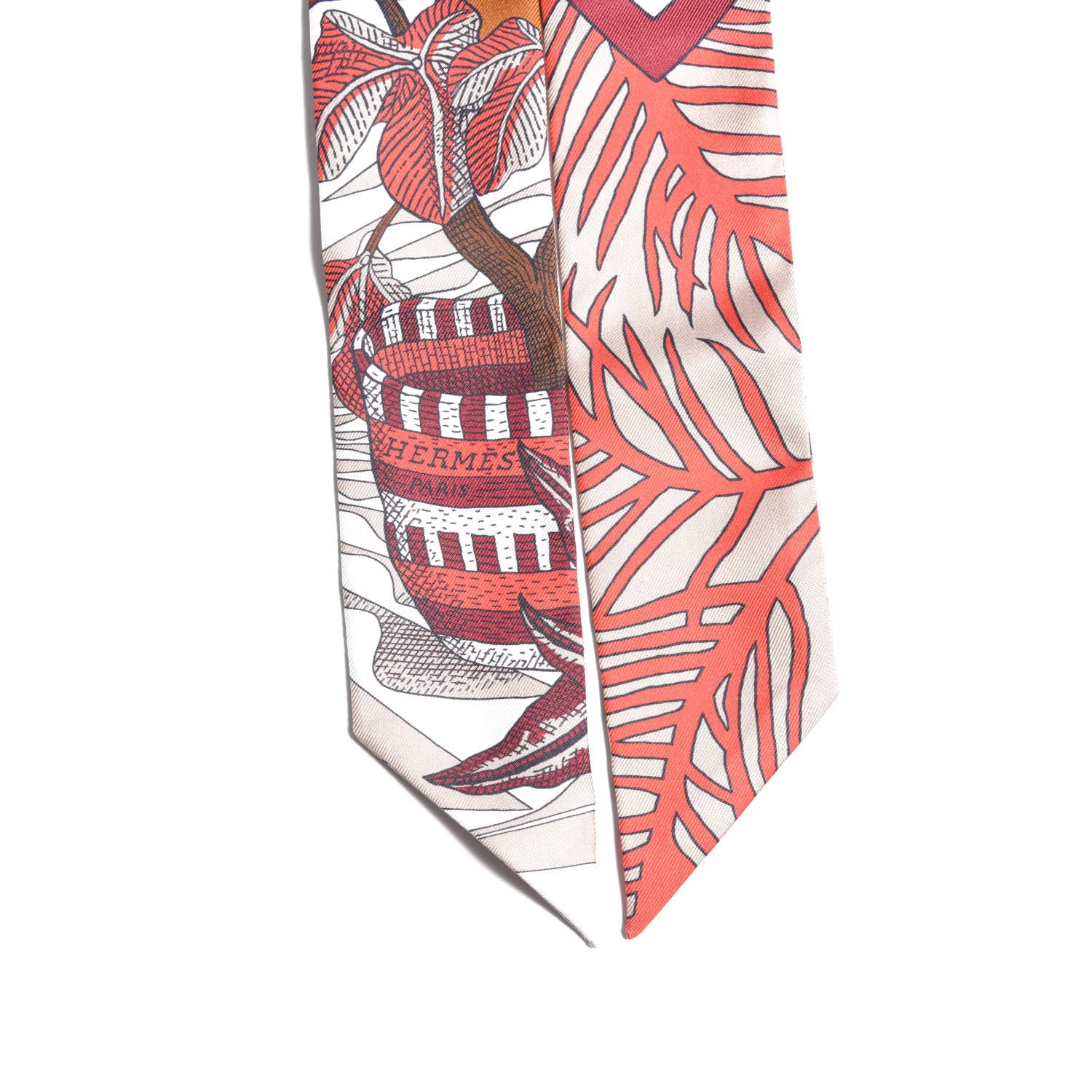 Hermes Silk La Danse Des Amazones Twilly Beige Corail Brun 4 of 6