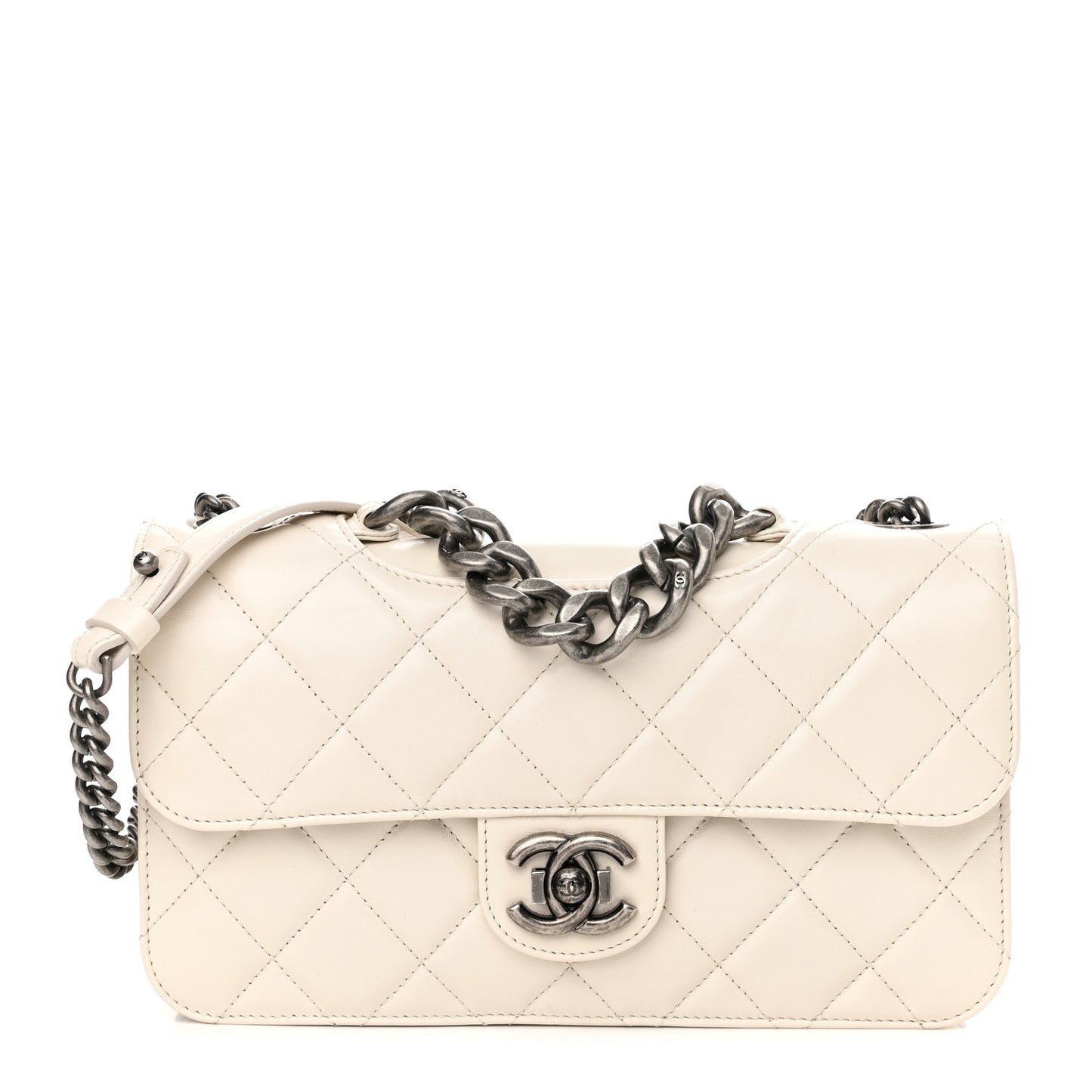Glazed Calfskin Medium Perfect Edge Flap White
