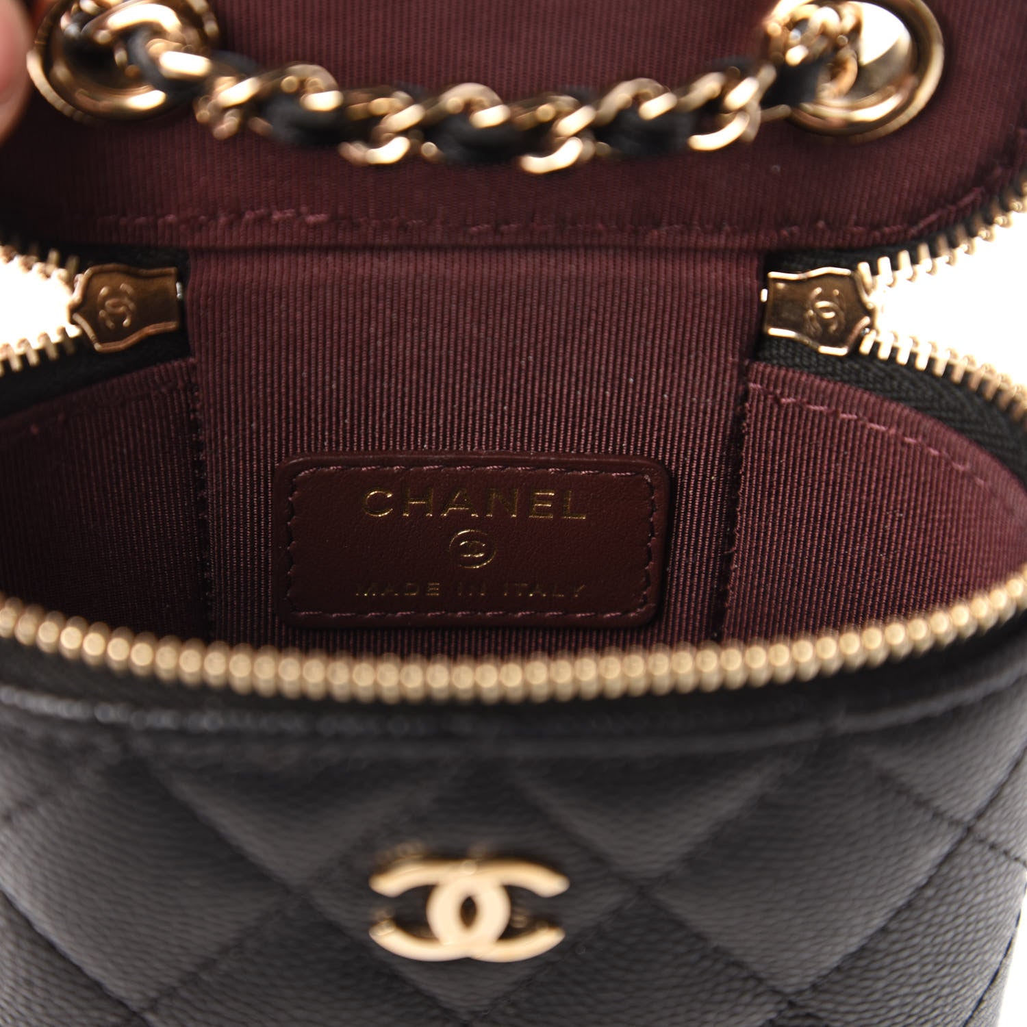 Chanel Caviar Quilted Small Vertical Coco Beauty Vanity Case With Chain Black 8 of 10