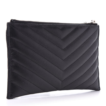 Saint Laurent Grain De Poudre Chevron Monogram Bill Pouch Black 3 of 10