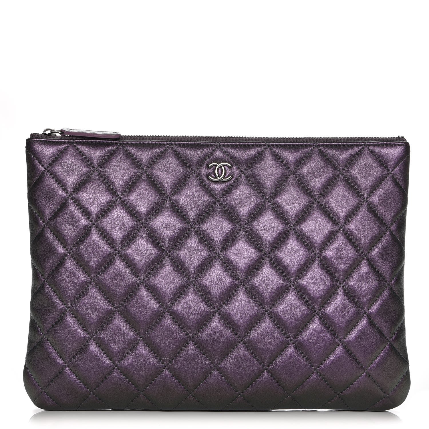 Chanel Metallic Lambskin Quilted Medium Cosmetic Case Purple 1 of 8