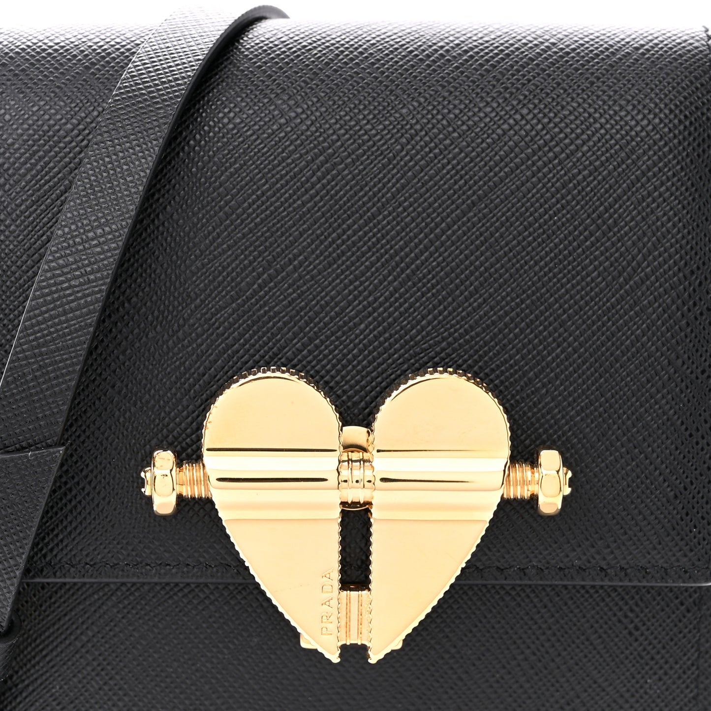 Saffiano Heart Lock Phone Crossbody Pouch Black