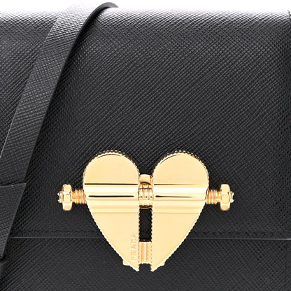 Prada Saffiano Heart Lock Phone Crossbody Pouch Black 8 of 11