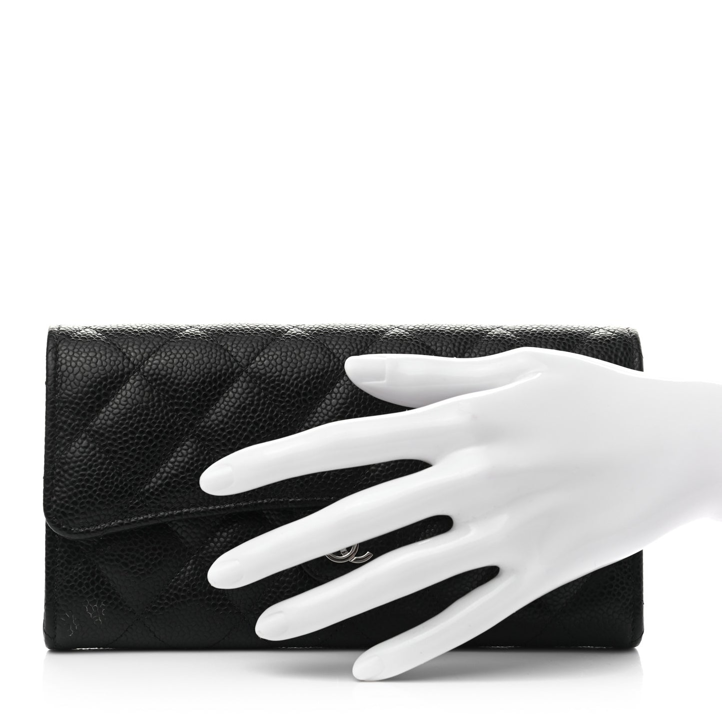 Caviar Quilted Large Gusset Flap Wallet Black